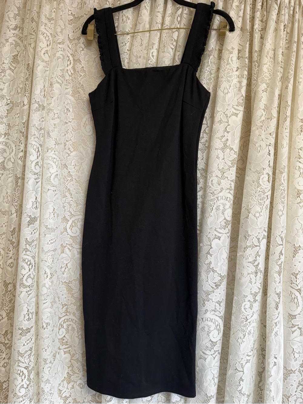 Lulus Black Persuasion Ruffled Bodycon Midi Dress